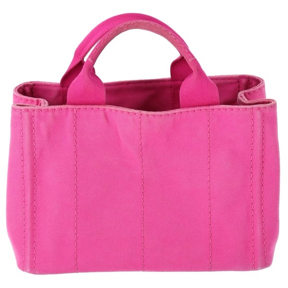 PRADA Canapa Small Canvas Tote Bag Pink Logo - Picture 4 of 10